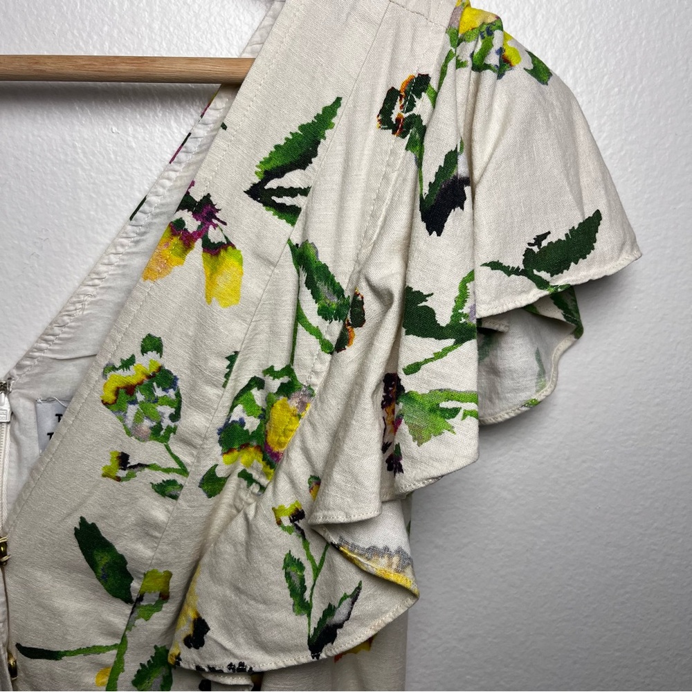 Tanya Taylor Inez Dress Button Up Flutter Sleeve Linen Blend Midi Dress size 4 - Picture 8 of 16